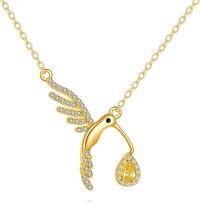 wholesale 14K Solid Hummingbird Teardrop Diamond Pendant Necklace - Mothers Day Gifts-Hummingbird