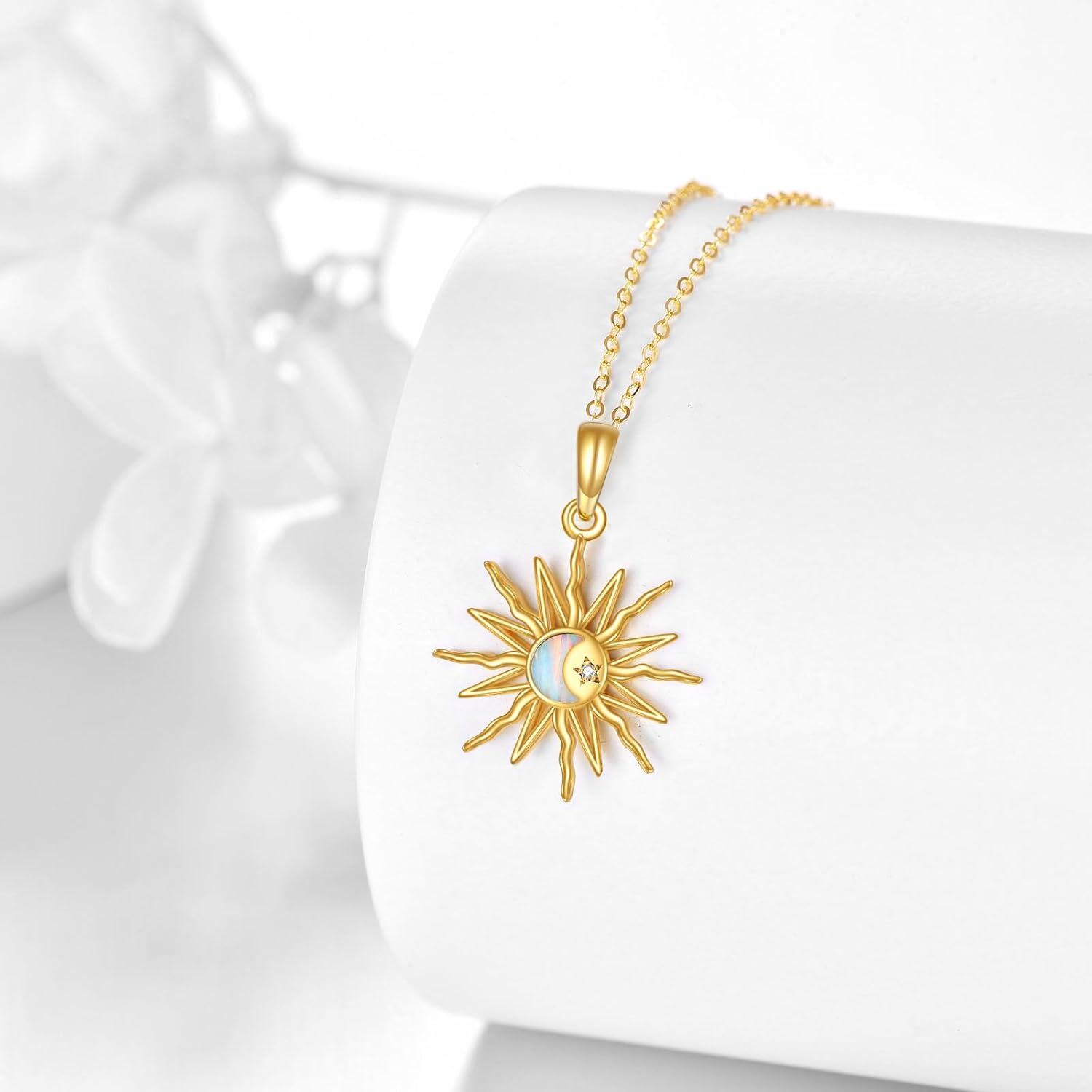 wholesale 14K Gold Opal Moonstone Starburst Pendant Necklace for Women-0-2