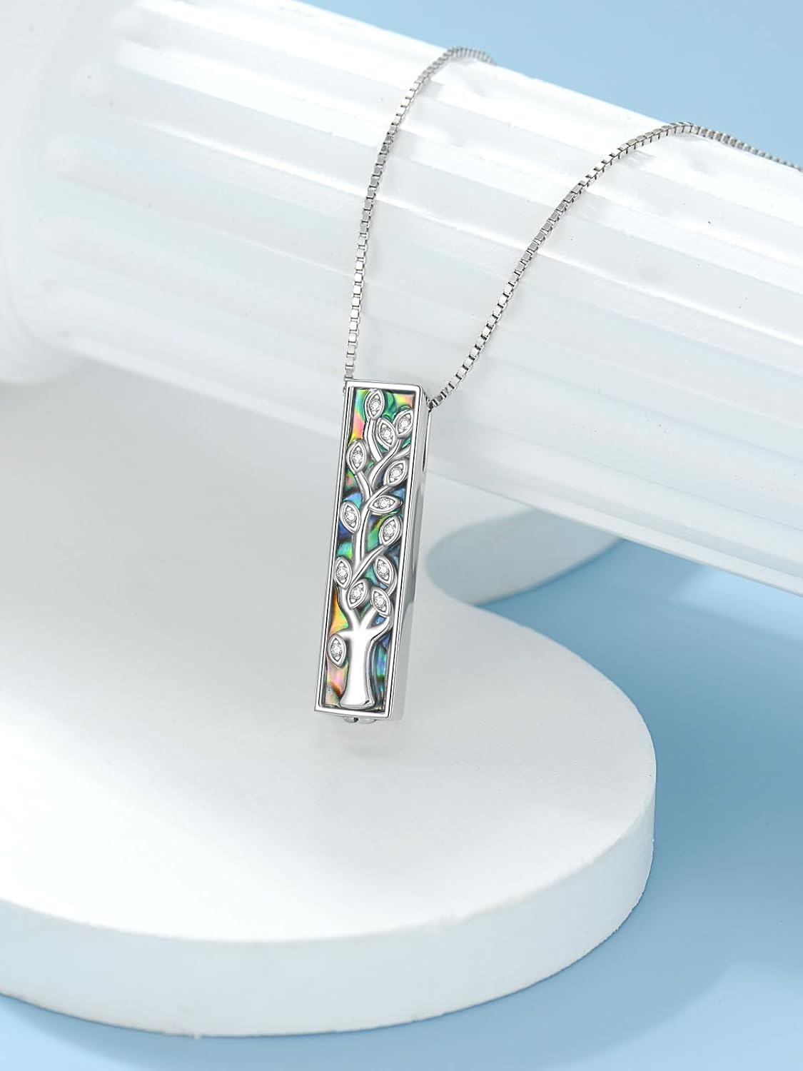 925 Sterling Silver Abalone Shell Tree of Life Pendant Necklace with Funnel and Cleaning Brush Set-0-1