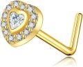 wholesale Gold 14K Gold CZ Heart L-Shaped Nose Ring Studs for Women Men Body Piercing -0-0