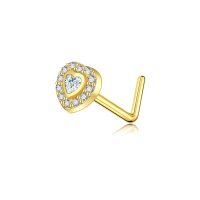 wholesale 14k Gold Heart Cz Halo Nose Stud L Bend Piercing Jewelry-Heart Nose Ring