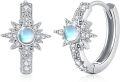 wholesale 925 Sterling Silver Moonstone Sun & Star Huggie Hoop Earrings for Women-0-0
