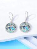 wholesale 925 Sterling Silver Celtic Tree of Life Leverback Earrings with Abalone Shell Inlay-0-2
