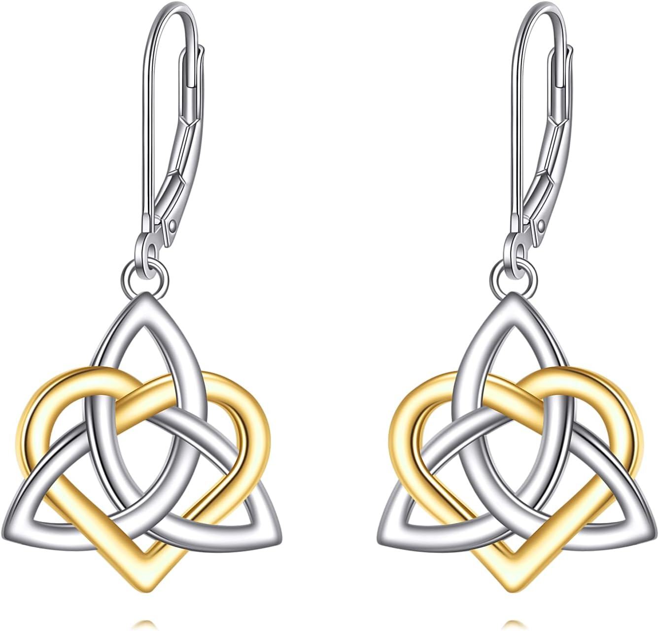 Sterling Silver Celtic Knot Heart Dangle Earrings for Women Gifts-0-0