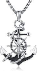 wholesale 925 Sterling Silver Anchor & Ship Wheel Pendant Necklace for Men & Women - Nautical s for Travelers Graduates & Sailors-0-0
