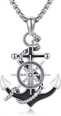 wholesale 925 Sterling Silver Anchor & Ship Wheel Pendant Necklace for Men & Women - Nautical s for Travelers Graduates & Sailors-A-Anchor