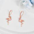 wholesale Rose Gold Plated 925 Sterling Silver Pink Crystal Flamingo Leverback Drop Earrings for Women Girls  4cm Long-0-4