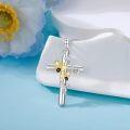wholesale 925 Sterling Silver Cross with Bees and Leaves Charm Necklace for Women Girls  925 Sterling Silver Chain Length Adjustable from 46cm to 73cm-0-1