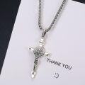 wholesale 925 Sterling Silver Crucifix Cross with St Benedict Medal Pendant Necklace for Men Women Catholic  48cm Chain Length-0-2
