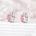 wholesale 925 Sterling Silver Pink Enamel Floral Huggie Hoop Earrings with CZ Stones and Filigree Design-0-2