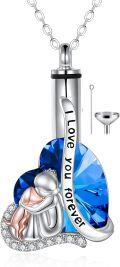 wholesale 925 Sterling Silver Blue Crystal Angel Heart Pendant Forever Love Memorial Urn Keepsake Necklace for Ashes with Funnel and Fill Tool-0-0