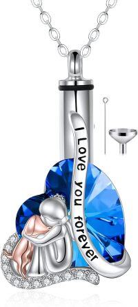 wholesale 925 Sterling Silver Blue Crystal Angel Heart Pendant Forever Love Memorial Urn Keepsake Necklace for Ashes with Funnel and Fill Tool-urn necklace for ashes for dog