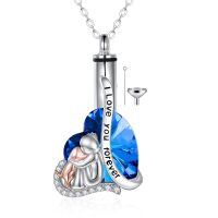 wholesale 925 Sterling Silver Blue Crystal Angel Heart Pendant Forever Love Memorial Urn Keepsake Necklace for Ashes with Funnel and Fill Tool-urn necklace for ashes for dog