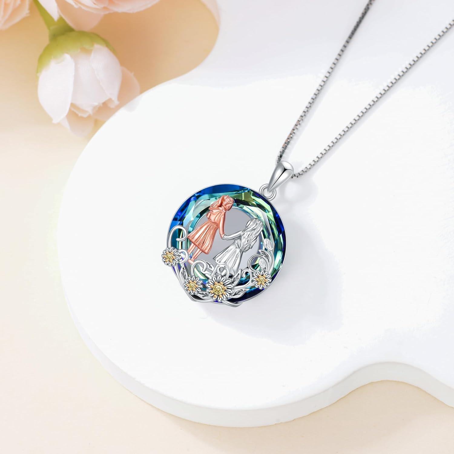 925 Sterling Silver Metal Crystal Daisy Heart Tree of Life Pendant Necklace for Women Sisters Gifts-0-2