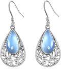 wholesale 925 Sterling Silver Teardrop Blue Moonstone Filigree Leverback Dangle Earrings for Women-0-0