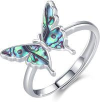 wholesale 925 Sterling Silver Opal Butterfly Adjustable Ring Women s Gift-Butterfly Ring(Abalone）