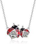 wholesale 925 Sterling Silver Red and Black Enamel Ladybug Pendant Necklaces for Women Girls Gifts Jewelry 42cm Chain Length-0-0