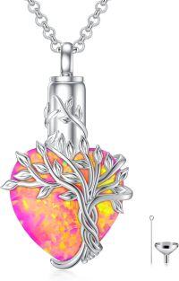 wholesale 925 Sterling Silver Heart Tree of Life Urn Necklace with Pink Opal Crystal and Funnel Filler Memorial Jewelry for Women Mom Sister Friend-Z-Purple Opal