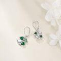 wholesale 925 Sterling Silver Green Crystal Four-Leaf Clover Leverback Earrings-0-2