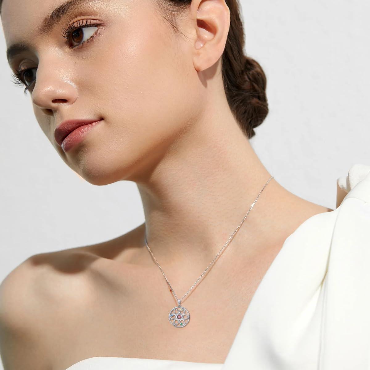 wholesale 925 Sterling Silver Atom Pendant Necklace with Colorful Stones for Nurses and Scientists Inspiring Gifts-0-4