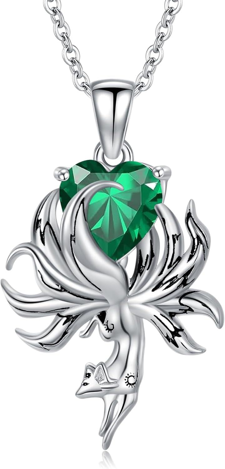Sterling Silver Fox Pendant Necklace w Birthstone Women s Jewelry Gift-05-May