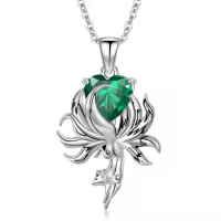 wholesale 925 Sterling Silver Fox Pendant Necklace w Birthstone Women s Jewelry Gift-05-May