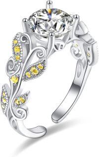 wholesale  Sterling Silver Birthstone Adjustable Open Ring for Women -Citrine