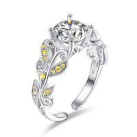 wholesale 925 Sterling Silver Birthstone Adjustable Open Ring for Women-Citrine