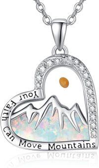 wholesale 925 Sterling Silver & Opal Mustard Seed Heart Necklace with AAA CZ, Inspirational Christian Faith Jewelry Gift-Silver-White Opal