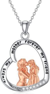 wholesale 925 Sterling Silver Mother Daughter Photo Pendant Necklaces with Cubic Zirconia and Engraved Message Always My Mother Forever My Friend 18 inches Chain (Gold Plated)-Mom Necklace-2