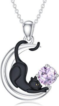 wholesale  Metal Stone Black Cat Moon Pendant Necklace Jewelry Gift for Women ( chars)-June