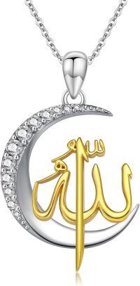 wholesale 925 Sterling Silver Allah Pendant Necklace with Crescent Moon for Women-A-Allah Necklace