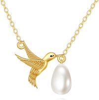 wholesale 10K Gold Pearl Hummingbird Pendant Necklace for Women-C Style-Hummingbird Necklace