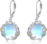 wholesale 925 Sterling Silver Blue Moonstone Daisy Celtic Knot Drop Earrings-A-Daisy
