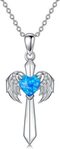 wholesale 925 Sterling Silver & Opal Angel Wing Heart Pendant Necklace, 18+2 Chain-Angel Wings 2