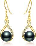 wholesale Sterling Silver Black Pearl Dangle Drop Earrings for Women Wedding Birthday Mother s Day Gifts-0-6