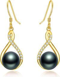 wholesale Sterling Silver Black Pearl Dangle Drop Earrings for Women Wedding Birthday Mother s Day Gifts-Gold