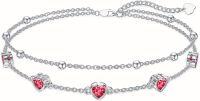 wholesale Sterling Silver Birthstone Heart Anklet Bracelets for Women Mom Wife GF-07-Ruby Bracelet 7\"-9\"