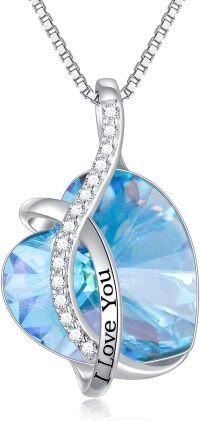 wholesale 925 Sterling Silver Austrian Crystal 12 Birthstone Heart Pendant Necklace for Women-D-March