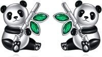 wholesale 925 Sterling Silver Panda Bamboo Green Crystal Stud Earrings for Women and Girls-Panda Earrings