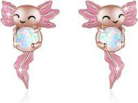 wholesale 925 Sterling Silver Axolotl Stud Earrings with Opal Stone for Women Hypoallergenic Animal Jewelry-undefined