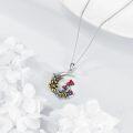 wholesale 925 Sterling Silver Red Enamel Mushroom & Sunflower Crescent Moon Charm Necklace for Women Girls Gifts-0-3