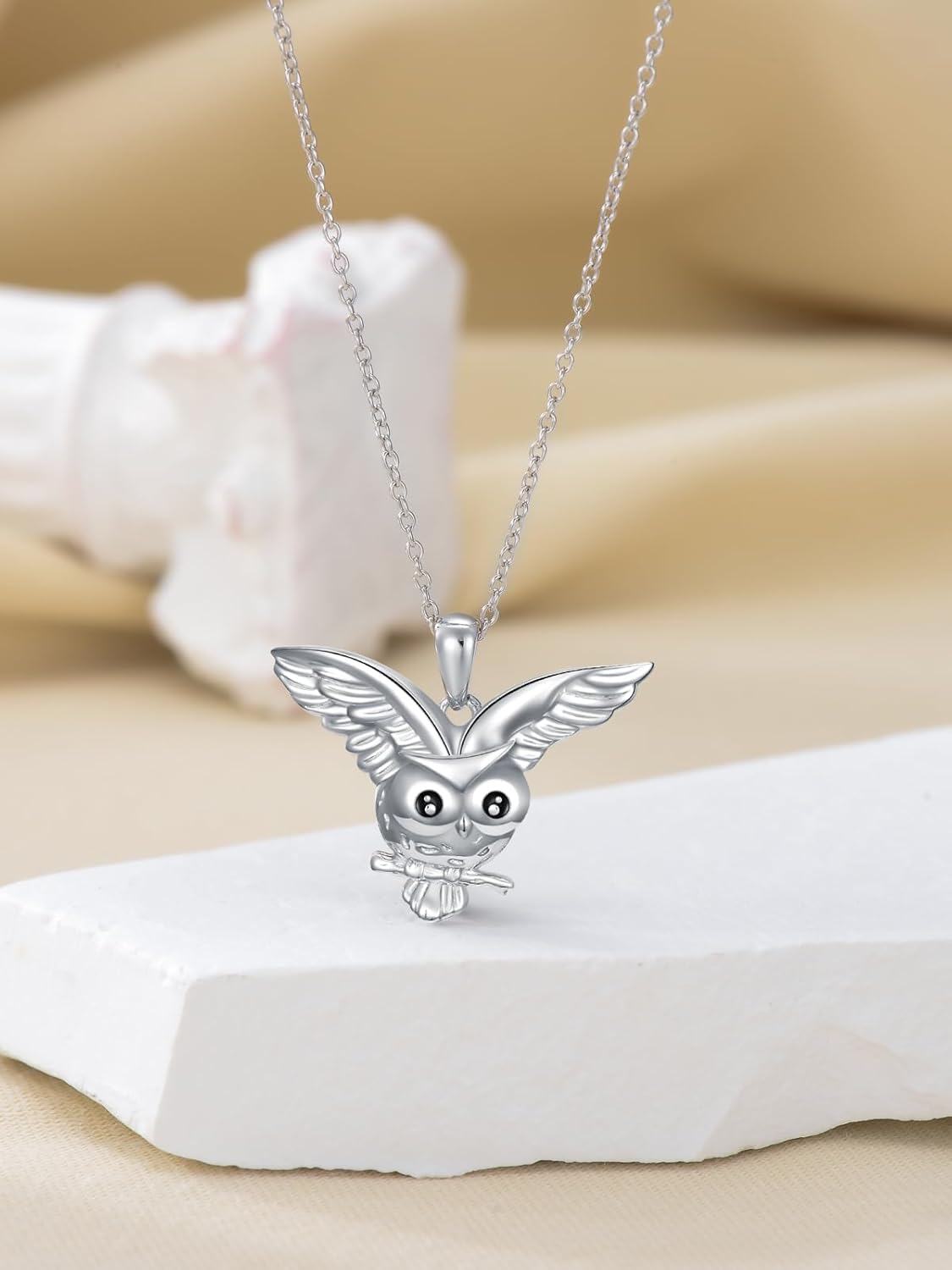 wholesale 925 Sterling Silver Owl Pendant Necklace with Chain for Women Girls  45cm Length-0-1