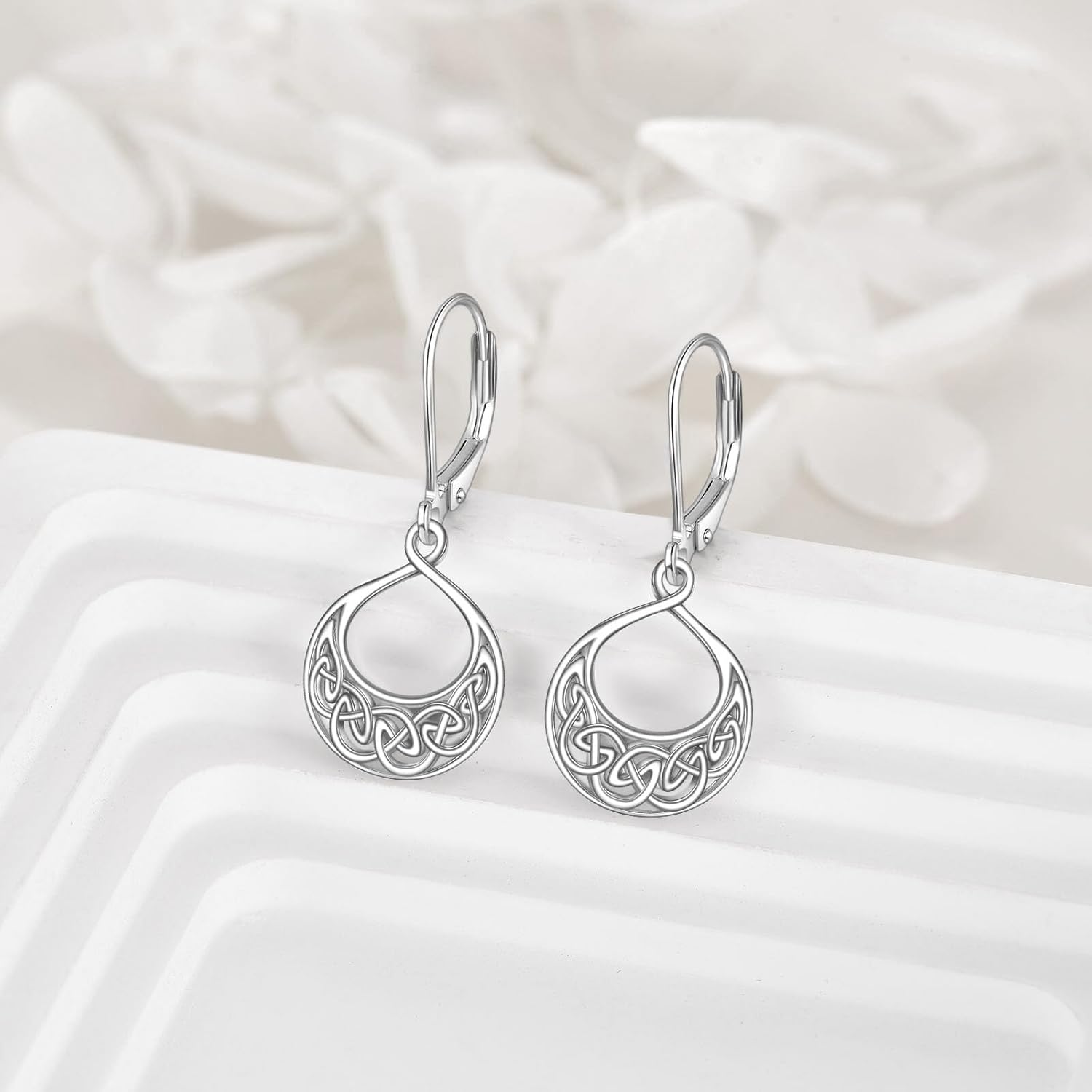 wholesale 925 Sterling Silver Celtic Knot Teardrop Dangle Earrings - Irish  for Women-0-2