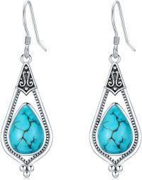 wholesale Sterling Silver Genuine Turquoise Vintage Native American Western Teardrop Dangle Earrings-A_Fish Hook