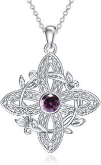 wholesale 925 Sterling Silver Birthstone Witches Knot Pendant Necklace-February