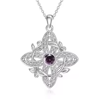 wholesale 925 Sterling Silver Birthstone Witches Knot Pendant Necklace-February