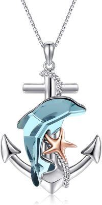 wholesale 925 Sterling Silver Anchor Starfish Pendant Necklace for Women Men  45cm Chain Length-Dolphin