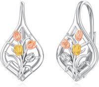 wholesale 925 Sterling Silver Tulip Flower Tree of Life Leverback Earrings s for Women Mom Birthday Mothers Day-Tulip
