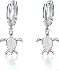 wholesale 925 Sterling Silver Opal Sea Turtle Huggie Hoop Earrings Oceanic Jewellery Gift for Her-Turtle Hoop Earrings - Opal